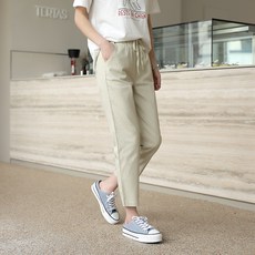 BBAEBBAE 女款直筒寬鬆抽繩鬆緊帶彈力棉褲