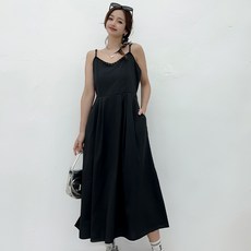 더시럽 여성용 V넥 레이스 스티치 롱 원피스