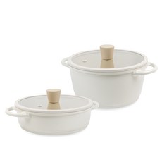 LaCena 電磁爐適用Cream系列鍋具, 單色, 雙耳湯鍋(附玻璃鍋蓋)20cm+雙耳淺湯鍋(附玻璃鍋蓋)20cm, 1組