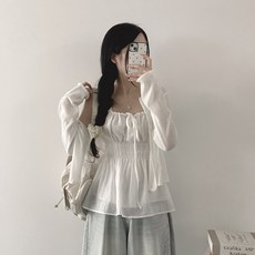 위드후이린 엘프 스모크 셔링 나시 블라우스