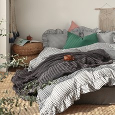 格紋荷葉邊造型奈米纖維四季被, 炭灰色
