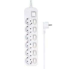 에코파워탭 국내 제조 슬림 개별 과부하차단 스위치 납작멀티탭 6구 CSG-404B, 화이트, 1개, 1.5m