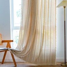 Atihome 波西米亞風交叉鏤空穿環式窗簾, 黃色