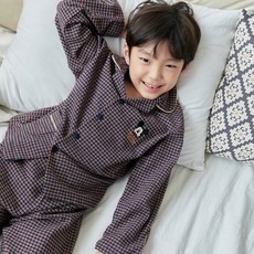JJiniya 男童學生 Merry Mickey 16支刷毛長袖睡衣上下套裝