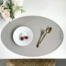 리나블루 접이식 테이블 방수 인조가죽 매트 타원형, 그레이