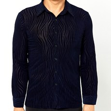 dancedome 波浪紋基本長袖T恤 MDT3200, 海軍藍