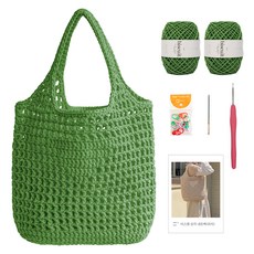 yarna 비스켓 삼각 네트백 라지 뜨개질 DIY 패키지 세트, 1세트, 23 라이트그린(뜨개실), 랜덤발송(단수링)