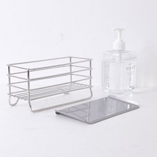 Diver 304不鏽鋼菜瓜布瀝水架 + 按壓式洗潔精瓶套組 基本款, 銀色, 1套