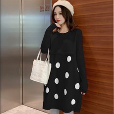 孕婦大圓點針織長袖上衣