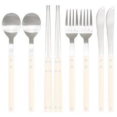 Bogen Sentier 餐具兩人份4件組, 1套, 銀色 + 香草色, 銀色 + 香草色, 湯匙 2p + 筷子 2p + 餐叉 2p + 餐刀 2p
