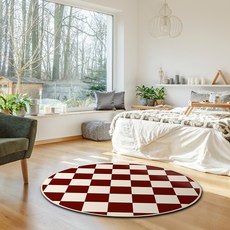 LEEJUNG 大型棋盤格可水洗圓形地毯