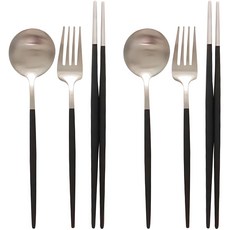 梅納爾斯黛拉餐具雙人組, 1組, 銀色 黑色, 湯匙 2支+筷子 2雙+叉子 2支