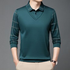 남성용 DM 페이크 투피스 체크셔츠