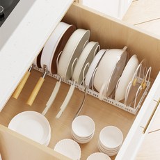 cofv 廚房用下櫃抽屜摺疊式鍋具收納架, 白色