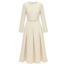 極簡百褶基本款連身裙, 奶油色