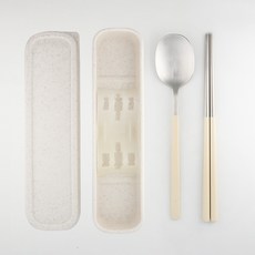 DALPAENGI LIVING Cuisine de Maman 純粹無噪音便攜式餐具組, 1套, 湯匙 + 筷子 + 收納盒, 奶油白