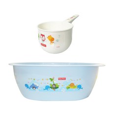 fisher-price 費雪 動物印花浴盆+水瓢, 藍色(浴盆)