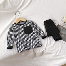 EYOUMONG 兒童基本款圓領胸前口袋長袖+長褲睡衣套裝 E5W170