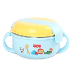 fisher-price 費雪 附蓋不鏽鋼雙耳碗, 藍色, 1個
