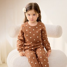 unifriend 兒童果凍愛心有機棉寬鬆版保暖內衣上下套裝