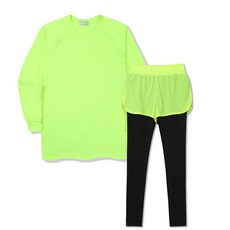 일루소 여성용 오버핏 긴팔 래쉬가드 상의 + 3부 반바지 레이어드 레깅스 세트