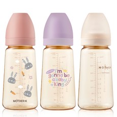 마더케이 베이직 PPSU 젖병 트리플 세트(무꼭지), 토끼블라썸 + 베베라일락 + 베이직크림, 280ml, 1세트