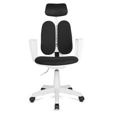 체어포커스 바른자세 듀얼 DU200 헤드형 화이트바디 메쉬 의자, 블랙