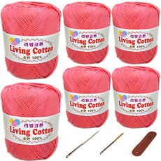 행복뜨기 리빙코튼 뜨개실 6볼 + 3~5호 + 돗바늘 + 라벨 세트, 자몽핑크, 1세트