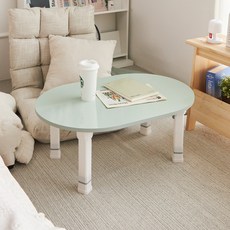 스토리퍼니쳐 국내생산 E0 LPM 4단높이조절 유광 밀러 타원 접이식 테이블 720, 민트