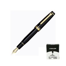 SAILOR 寫樂 質感鋼筆+卡式墨水管 12入, F, 黑色（鋼筆），黑色（墨水）