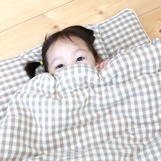 hwamo baby 孩童午睡毯子頂 +被子 +棉枕套, 可可棕格子款