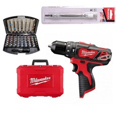 Milwaukee 美沃奇 攜帶式震動電鑽M12 BPD-0C+驅動器鑽頭55入+撓性軸套組, 1套