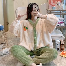 Damon孕婦Plus天鵝絨睡眠睡衣上下套裝 amp966