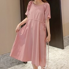 孕婦鬱金香印花泡泡袖短袖連身裙