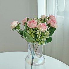 Venudi 仿真迷你玫瑰花叢, 白桃色