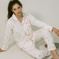 安娜安珂 女款浪漫圖案楊柳棉長袖睡衣家居服上下套裝