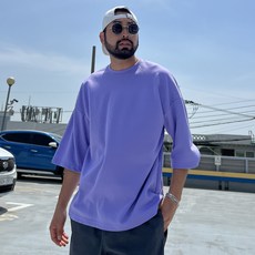 파이브라지 남성용 통기성 빅사이즈 오버핏 무지 7부 반팔 티셔츠