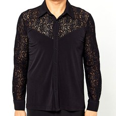 dancedome 前V領上部網紗開襟長袖T恤 MDT3600, 圓花