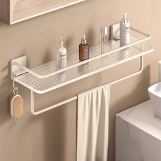 Hanbomnuri無打孔毛巾一字置物架浴室置物架, 象牙白, 1個