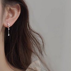 젤루나 여성용 큐빅 슬림 체인 드롭 원터치 링귀걸이 P-484