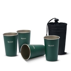 벨락 스텐 다용도 캠핑컵 520ml x 4p + 메쉬망 세트, 딥그린(컵), 1세트