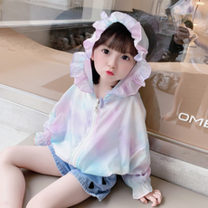 孩童可愛荷葉邊連帽防風外套