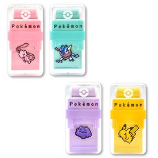 포켓몬 포켓피스 롤러 지우개 4종 세트, 옐로우, 핑크, 그린, 퍼플, 1세트