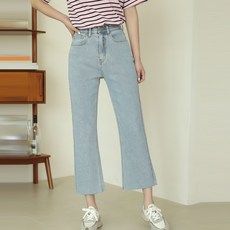 BBAEBBAE 女款內鬆緊帶褲腳不收邊彈力寬版牛仔褲