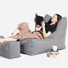 폴리몰리 607P 1인용 대형 빈백 + 풋스툴 세트, 애쉬 그레이