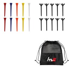 NAYASTYLE 一般塑膠高爾夫球梯 10入 + ABS 10入 + 收納袋套組, GFYP-167-3+172-5PU