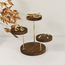 胡桃木立架 飾品陳列展示架 05 3層圓形支架, 混合色, 1個