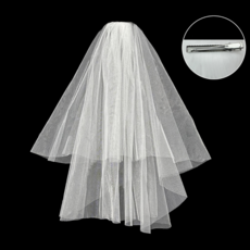 메리벨르 소품 웨딩베일 2단 레이어 집게핀타입, 화이트, 1개