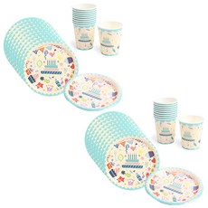 partyhae 生日派對盤 18公分 20入 + 派對杯 20入 套組 (生日圖案款), 1組, 1組