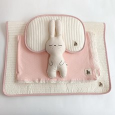 Kkaddalddang狗狗絎縫墊+枕頭+毯子+嗶嗶安撫娃娃 兔子組, 粉色點點(毯子)+粉色(枕頭)